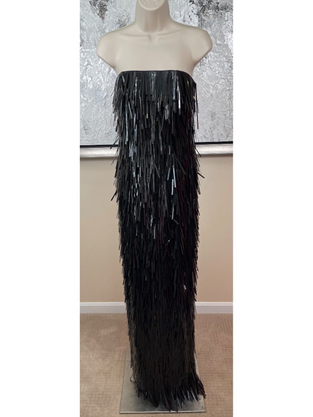 RETROFETE Silia Sequin Embellished Fringe Strapless Black Maxi Dress Size XS - Picture 4 of 12